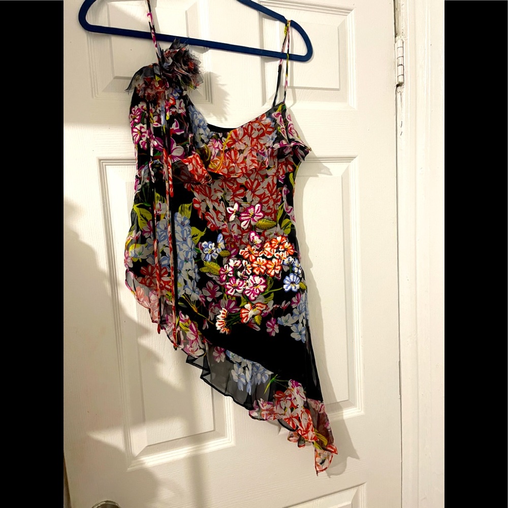 Josie Natori silk asymmetric floral top
